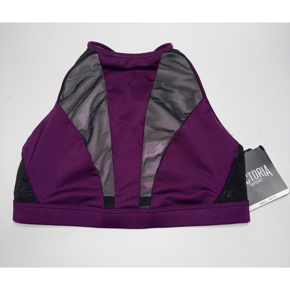 Victoria Sport High Neck Open Back Mesh Panel Sports Bra Purple Small 11095809